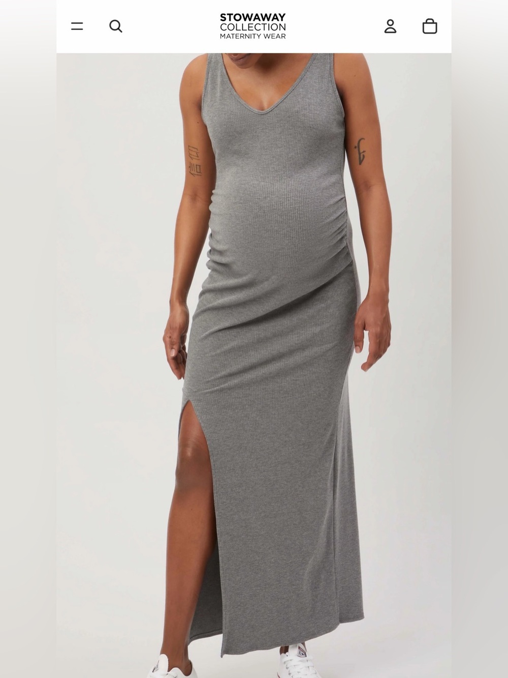 Stowaway Collection Maternity Ribbed Maxi Dress Gray Sleeveless Large
